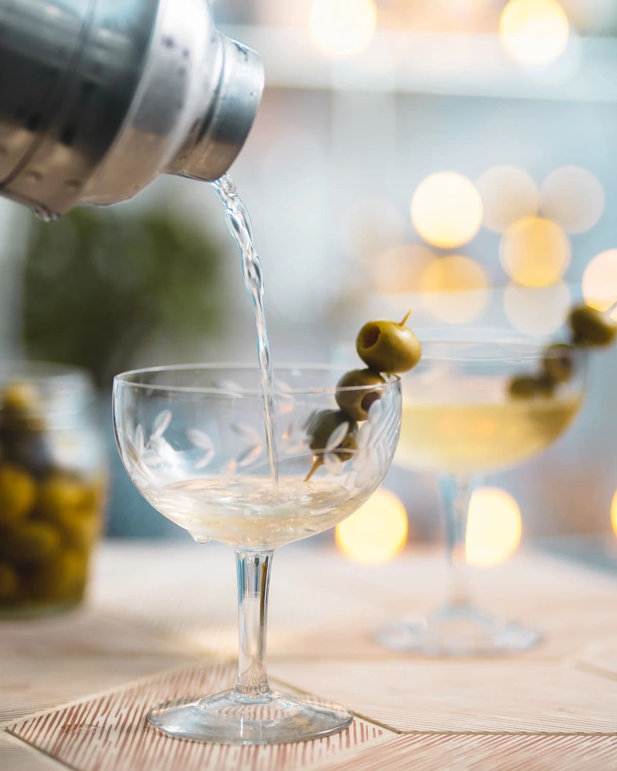 A Martini in a chilled glass with a lemon twist